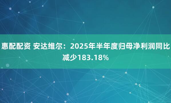 惠配配资 安达维尔：2025年半年度归母净利润同比减少183.18%
